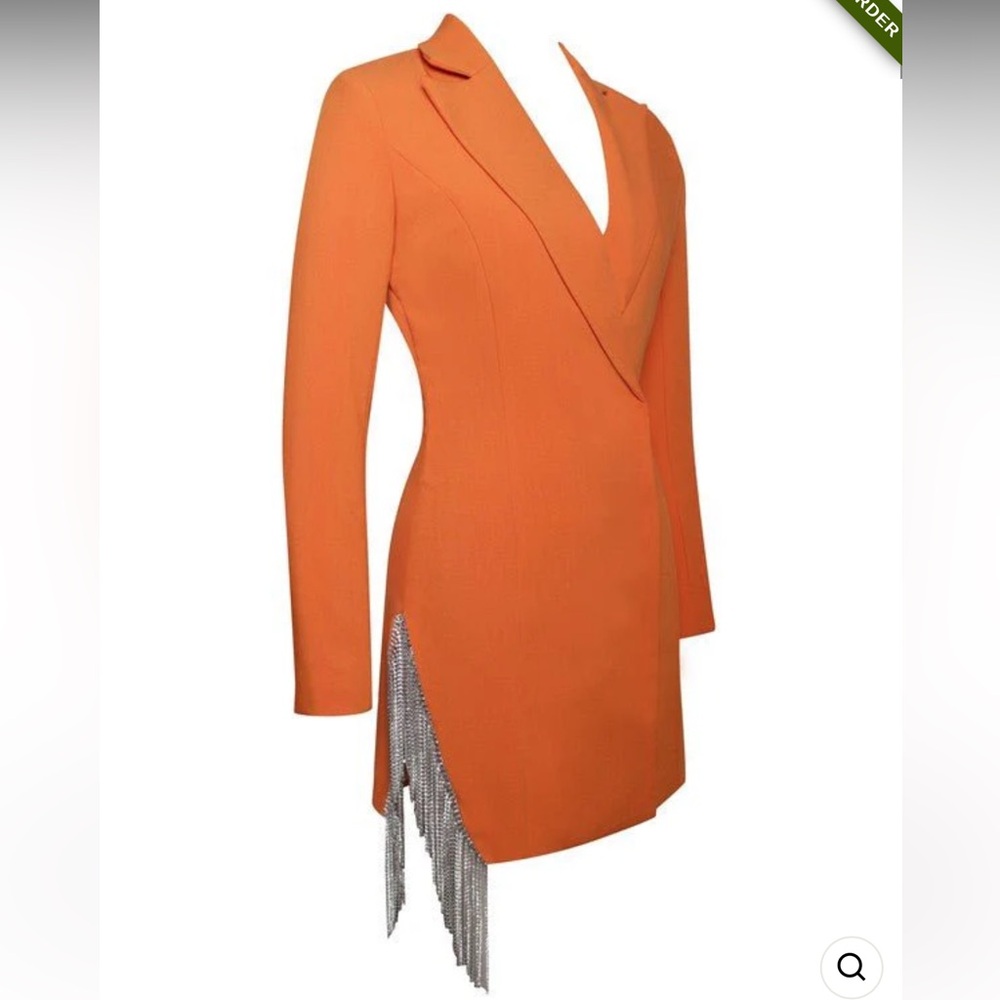 Miss Circle Freya Orange Crystal Fringe Blazer Dress - XS